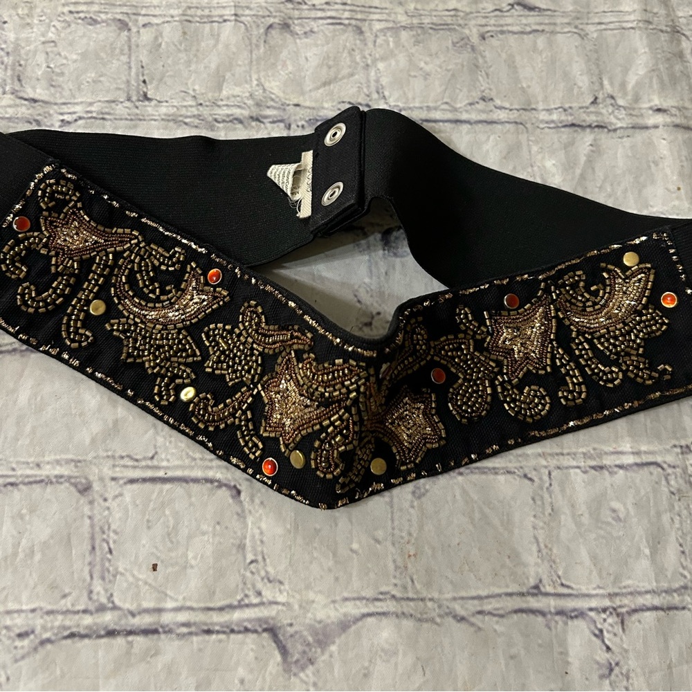 ECOTE MADE IN INDIA EMBELLISHED WIDE STRETCH BLACK BELT SIZE MEDIUM